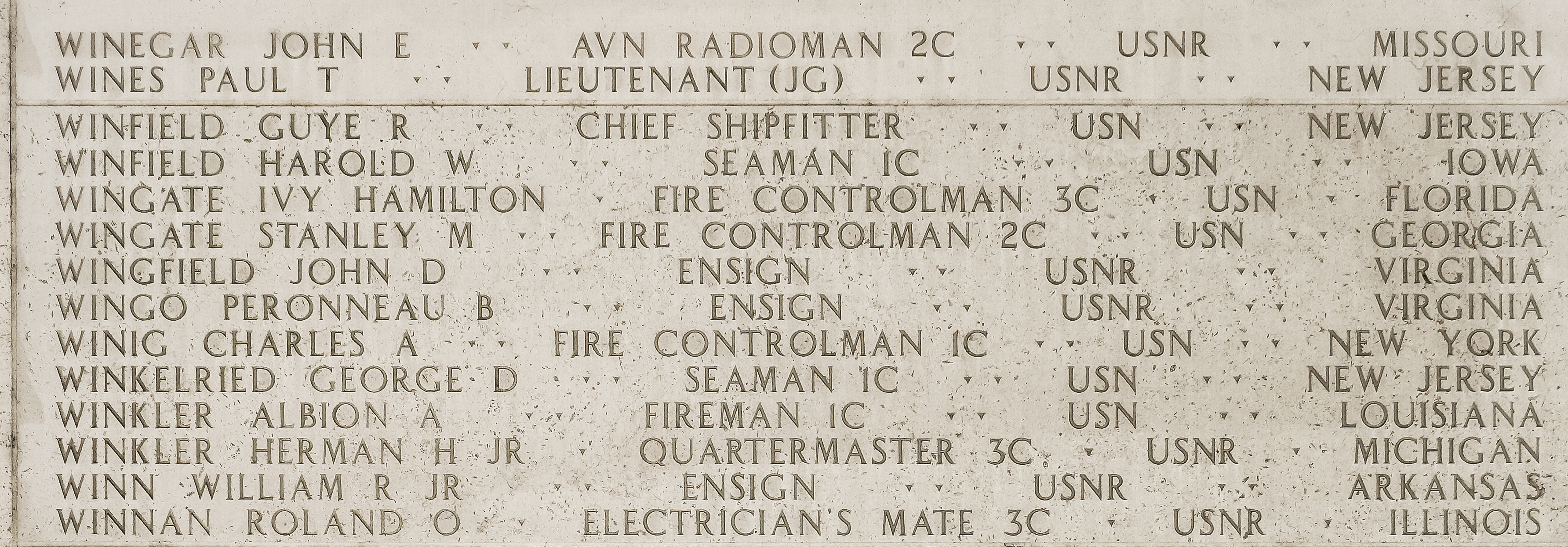 Albion A. Winkler, Fireman First Class